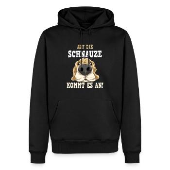 AUF DIE SCHNAUZE KOMMT ES AN - Männer Premium Bio Hoodie - Schwarz - Vorne - Nico (187cm)