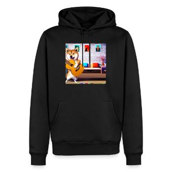Shiba Inu playing Gitarre in the living room - Männer Premium Bio Hoodie - Schwarz - Vorne - Nico (187cm)