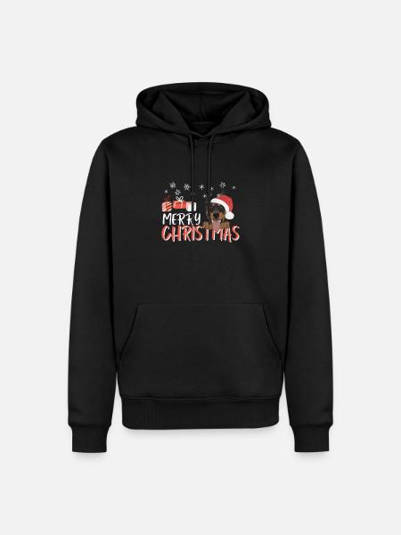 Dobermann Frohe Weihnachten - Männer Premium Bio Hoodie - Schwarz