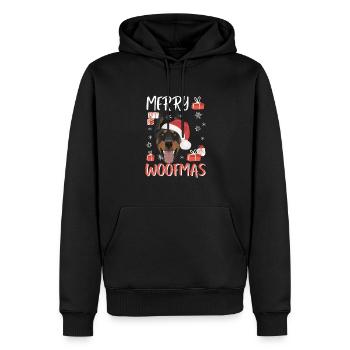 Dobermann Frohe Weihnachten - Männer Premium Bio Hoodie - Schwarz - Vorne - Nico (187cm)