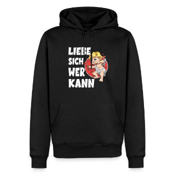 Liebe Sich Wer Kann für den Partner - Männer Premium Bio Hoodie - Schwarz - Vorne - Nico (187cm)
