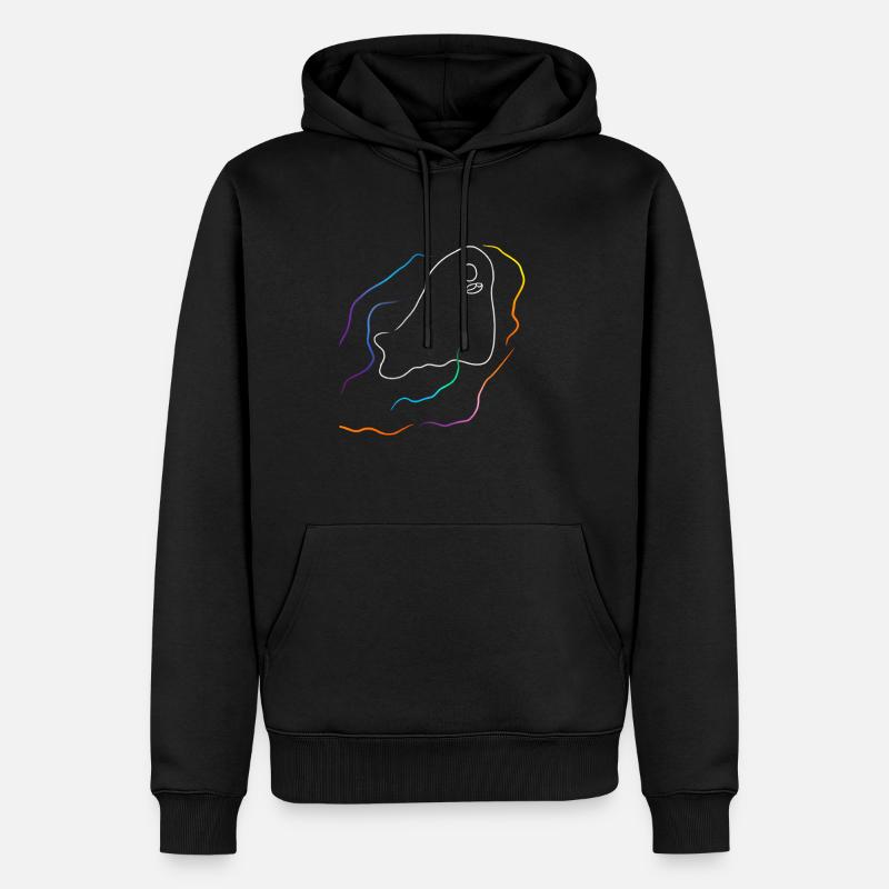 Geist mit Regenbogen Linien - Männer Premium Bio Hoodie - Schwarz