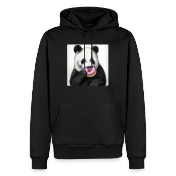 Porträt eines Pandas, der einen Donut isst - Männer Premium Bio Hoodie - Schwarz - Vorne - Nico (187cm)