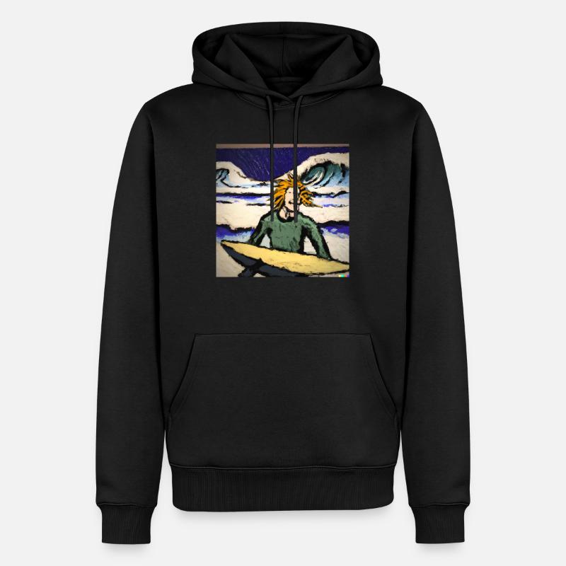Van Gogh Surfer Meer - Männer Premium Bio Hoodie - Schwarz