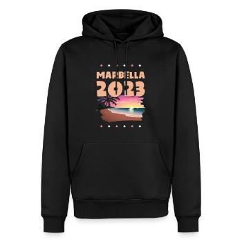 Marbella 2023 - Sweat à capuche Premium bio Homme - noir - Devant - Nico (187cm)