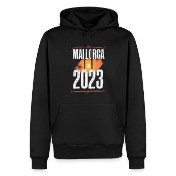 Majorque 2023 - Sweat à capuche Premium bio Homme - noir - Devant - Nico (187cm)