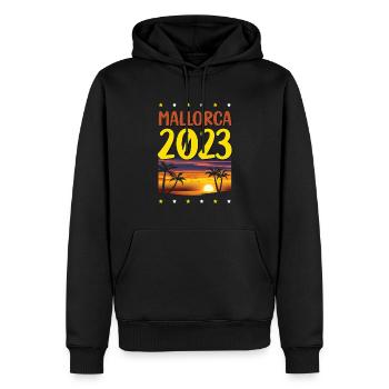 Majorque 2023 - Sweat à capuche Premium bio Homme - noir - Devant - Nico (187cm)