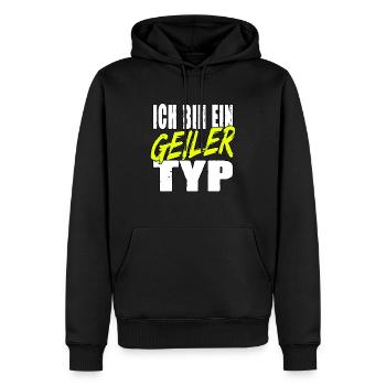 Ich bin ein geiler Typ für Leute mit Humor - Männer Premium Bio Hoodie - Schwarz - Vorne - Nico (187cm)