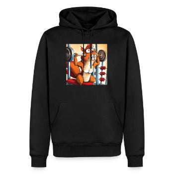SQRRLD - Squirrel's Bench Press Accident 02 - Männer Premium Bio Hoodie - Schwarz - Vorne - Nico (187cm)