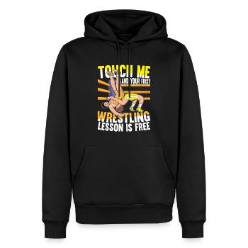 Touch Me And Your First Wrestling Lesson Is Free - Männer Premium Bio Hoodie - Schwarz - Vorne - Nico (187cm)