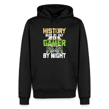 History By Day Gamer By Night - Männer Premium Bio Hoodie - Schwarz - Vorne - Nico (187cm)