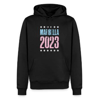 Marbella 2023 - Sweat à capuche Premium bio Homme - noir - Devant - Nico (187cm)