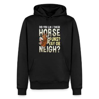 Did You Like These Horse Puns? YAY OR NEIGH? - Männer Premium Bio Hoodie - Schwarz - Vorne - Nico (187cm)