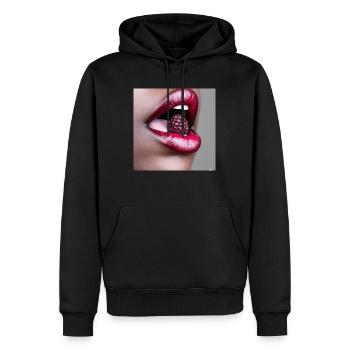 Mund einer Frau mit roten Lippen @ Markus - Männer Premium Bio Hoodie - Schwarz - Vorne - Nico (187cm)