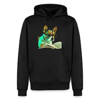 Pup Art: Der lesende Hund mit Brille Pop Art Style - Männer Premium Bio Hoodie - Schwarz - Vorne - Nico (187cm)