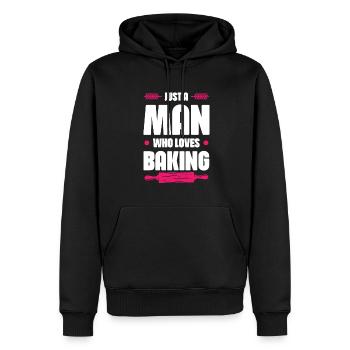 Man loves baking - Men’s Premium Organic Hoodie - black - Front - Nico (187cm)