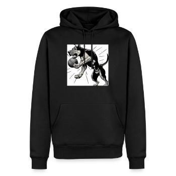 a dog with a ball illustroke - Men’s Premium Organic Hoodie - black - Front - Nico (187cm)