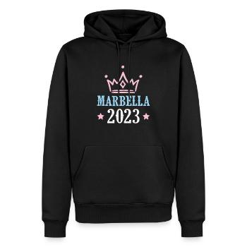 Marbella 2023 - Sweat à capuche Premium bio Homme - noir - Devant - Nico (187cm)