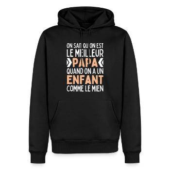 Meilleur Papa Quand On A Un Enfant Comme Le Mien - Sweat à capuche Premium bio Homme - noir - Devant - Nico (187cm)