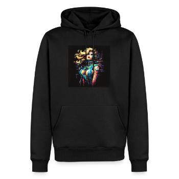 Techno-Babe [Pixelkunst] - Männer Premium Bio Hoodie - Schwarz - Vorne - Nico (187cm)