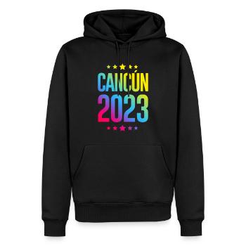 Cancun 2023 - Sweat à capuche Premium bio Homme - noir - Devant - Nico (187cm)