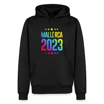 Majorque 2023 - Sweat à capuche Premium bio Homme - noir - Devant - Nico (187cm)