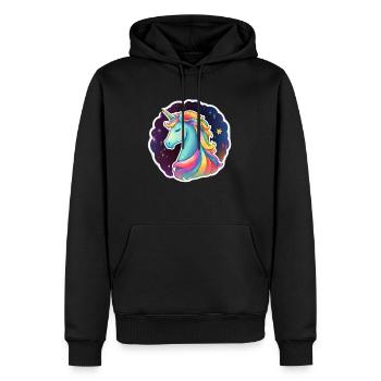 Ein regenbogenfarbenes Einhorn mit Glitzer und Sternen - Männer Premium Bio Hoodie - Schwarz - Vorne - Nico (187cm)