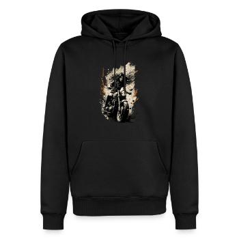 Schöne Motorradfahrerin auf ihrer Maschine - Männer Premium Bio Hoodie - Schwarz - Vorne - Nico (187cm)