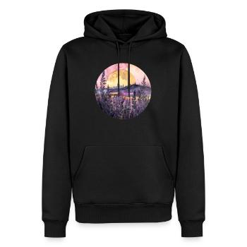 Sonnenuntergang & Lavendel – Farben der Ruhe - Männer Premium Bio Hoodie - Schwarz - Vorne - Nico (187cm)