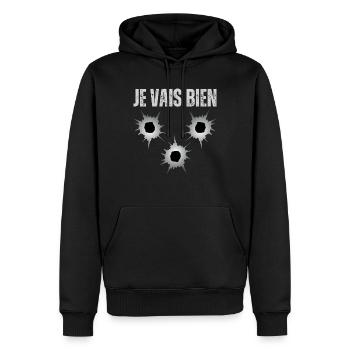 Je Vais Bien Tout Va Bien, Trou De Balles Arme Feu - Sweat à capuche Premium bio Homme - noir - Devant - Nico (187cm)