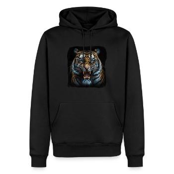 Fauchender Tiger Großkatze - Männer Premium Bio Hoodie - Schwarz - Vorne - Nico (187cm)