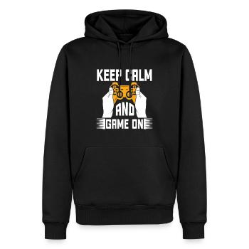 Keep Calm And Game On - Männer Premium Bio Hoodie - Schwarz - Vorne - Nico (187cm)