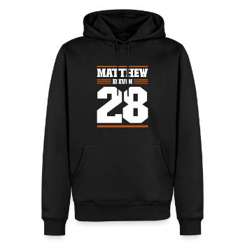 Messages de la Bible Matthieu 11:28 - Sweat à capuche Premium bio Homme - noir - Devant - Nico (187cm)