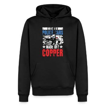 What Are Police Cars Made Of? COPPER - Männer Premium Bio Hoodie - Schwarz - Vorne - Nico (187cm)
