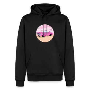 Voiture de sport rose dans le désert - Sweat à capuche Premium bio Homme - noir - Devant - Nico (187cm)