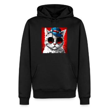 Chat chic avec des nuances et un chapeau haut de forme - Sweat à capuche Premium bio Homme - noir - Devant - Nico (187cm)