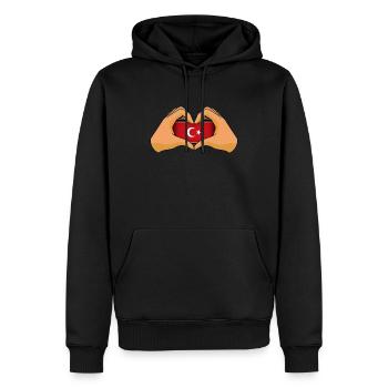 Aceh - Männer Premium Bio Hoodie - Schwarz - Vorne - Nico (187cm)
