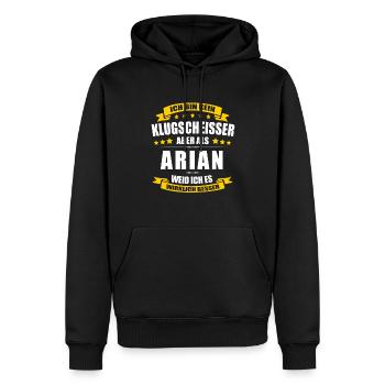 Name Arian Vorname Klugscheisser Namenstag - Männer Premium Bio Hoodie - Schwarz - Vorne - Nico (187cm)