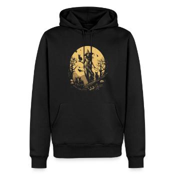 Gruselige Hexe Mit Schwarzen Katzen Unter Vollmond - Männer Premium Bio Hoodie - Schwarz - Vorne - Nico (187cm)
