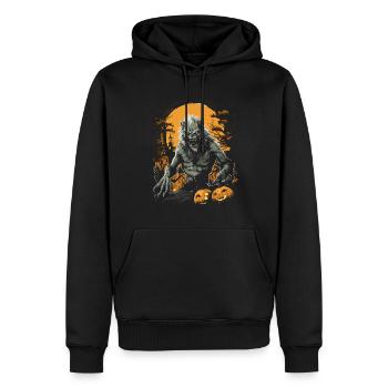 Loup-garou sauvage avec des citrouilles dans la pleine lune sombre - Sweat à capuche Premium bio Homme - noir - Devant - Nico (187cm)