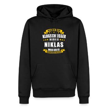 Name Niklas Vorname Klugscheisser Namenstag - Männer Premium Bio Hoodie - Schwarz - Vorne - Nico (187cm)