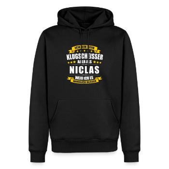 Name Niclas Vorname Klugscheisser Namenstag - Männer Premium Bio Hoodie - Schwarz - Vorne - Nico (187cm)