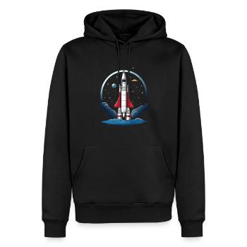 Vintage Raketen Weltraum Logo Space Rocket - Sweat à capuche Premium bio Homme - noir - Devant - Nico (187cm)