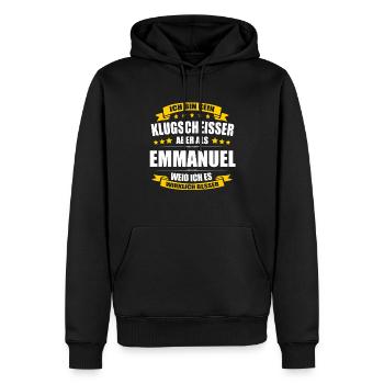 Name Emmanuel Vorname Klugscheisser Namenstag - Männer Premium Bio Hoodie - Schwarz - Vorne - Nico (187cm)