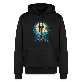 Mythos Hammer: Epische Nachtlandschaft - Mjölnir - Männer Premium Bio Hoodie - Schwarz - Vorne - Nico (187cm)