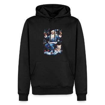 Plaisir de Noël: Père Noël ivre - Sweat à capuche Premium bio Homme - noir - Devant - Nico (187cm)