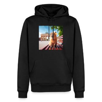Capybara à Berlin - Sweat à capuche Premium bio Homme - noir - Devant - Nico (187cm)