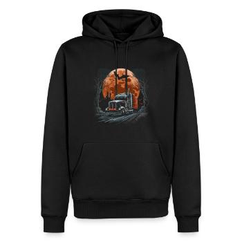 Camion d’horreur devant la lune rouge sang avec des chauves-souris - Sweat à capuche Premium bio Homme - noir - Devant - Nico (187cm)