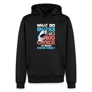Sharks Big Choice Chews Wisely - Männer Premium Bio Hoodie - Schwarz - Vorne - Nico (187cm)