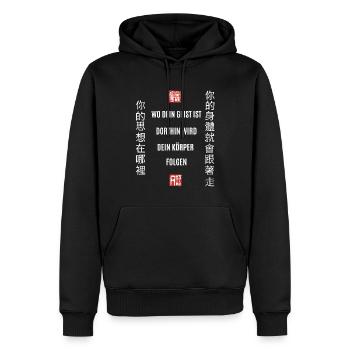 Chinesische Schriftzeichen, Weisheit Spruch, China - Männer Premium Bio Hoodie - Schwarz - Vorne - Nico (187cm)